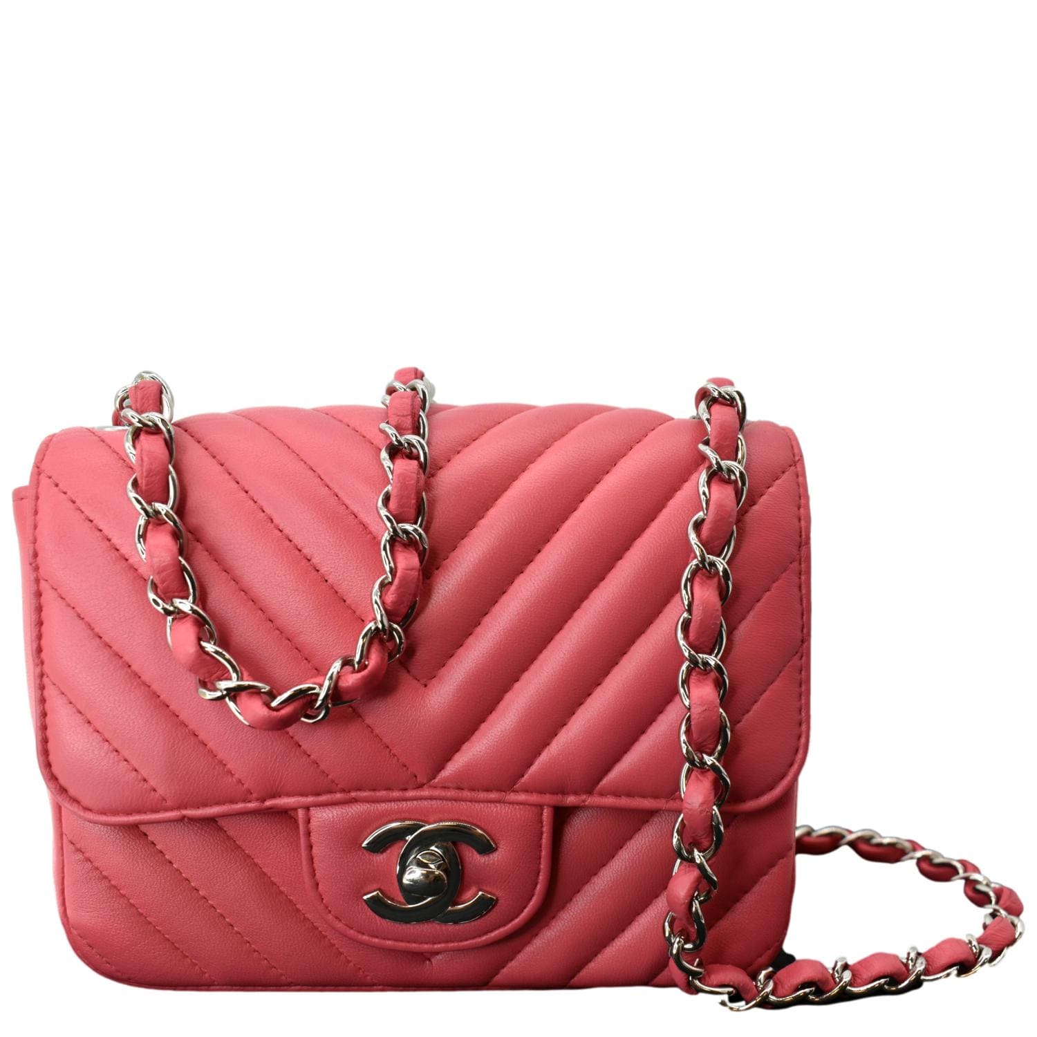 Chanel Classic Flap Mini Square Chain Shoulder Bag Pink Caviar