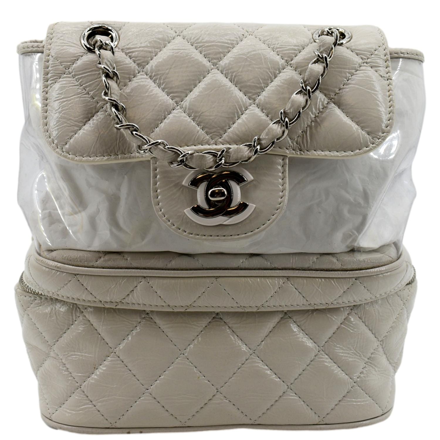 CHANEL Shiny Crumpled Calfskin Quilted Medium Chanel 19 Flap White 623765