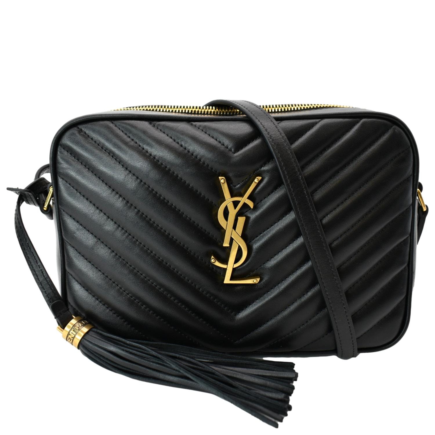 YVES SAINT LAURENT Lou Chevron Leather Camera Crossbody Bag Black