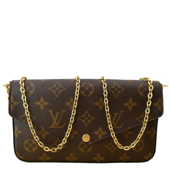 LOUIS VUITTON Felicie Monogram Canvas Pochette Crossbody Bag Brown