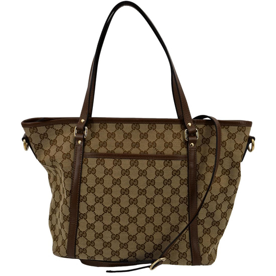 Gucci GG Canvas Leather 2-Way Tote Shoulder Bag Beige