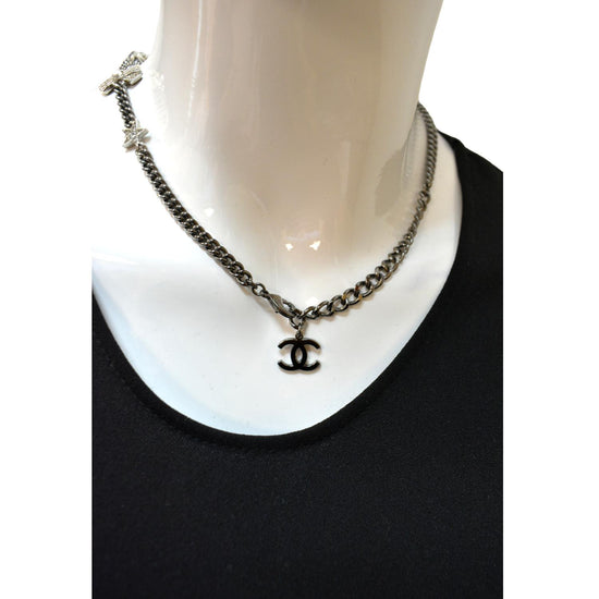 CHANEL Crystal Timeless CC Necklace Silver 399861
