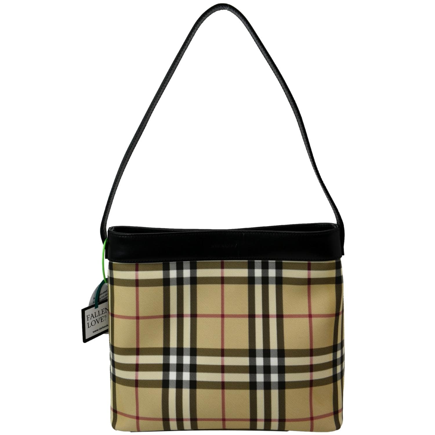 Leather-trimmed checked coated-canvas tote