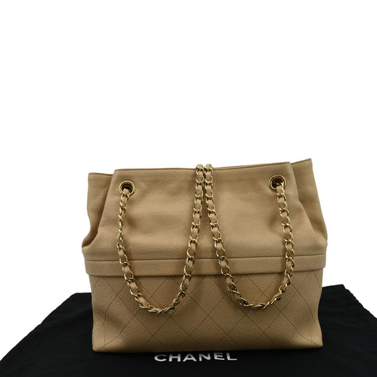 Chanel Gold Quilted Calfskin Leather Chain Shopping Tote Bag