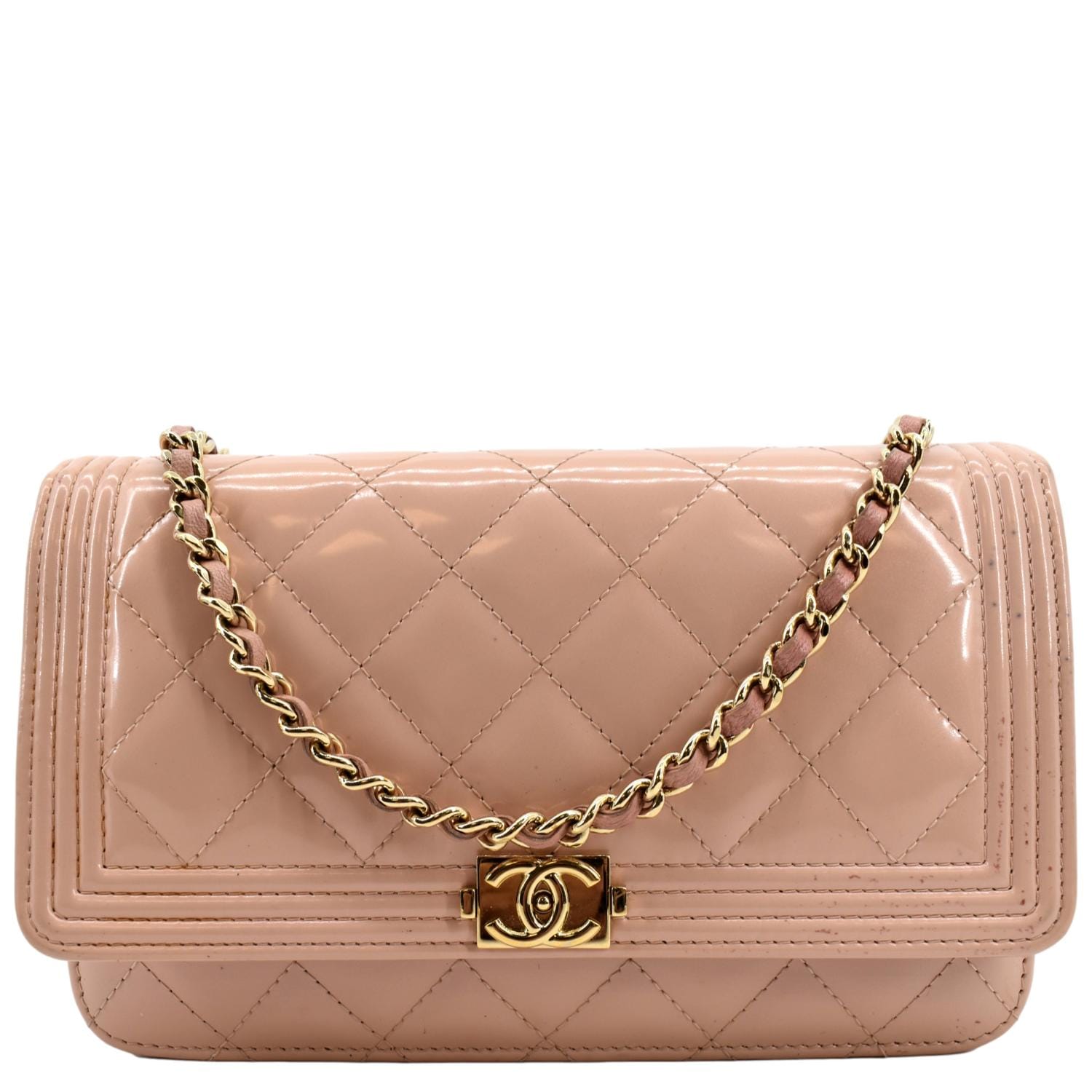CHANEL Boy Woc Wallet on Chain Patent Leather Shoulder Bag Pink