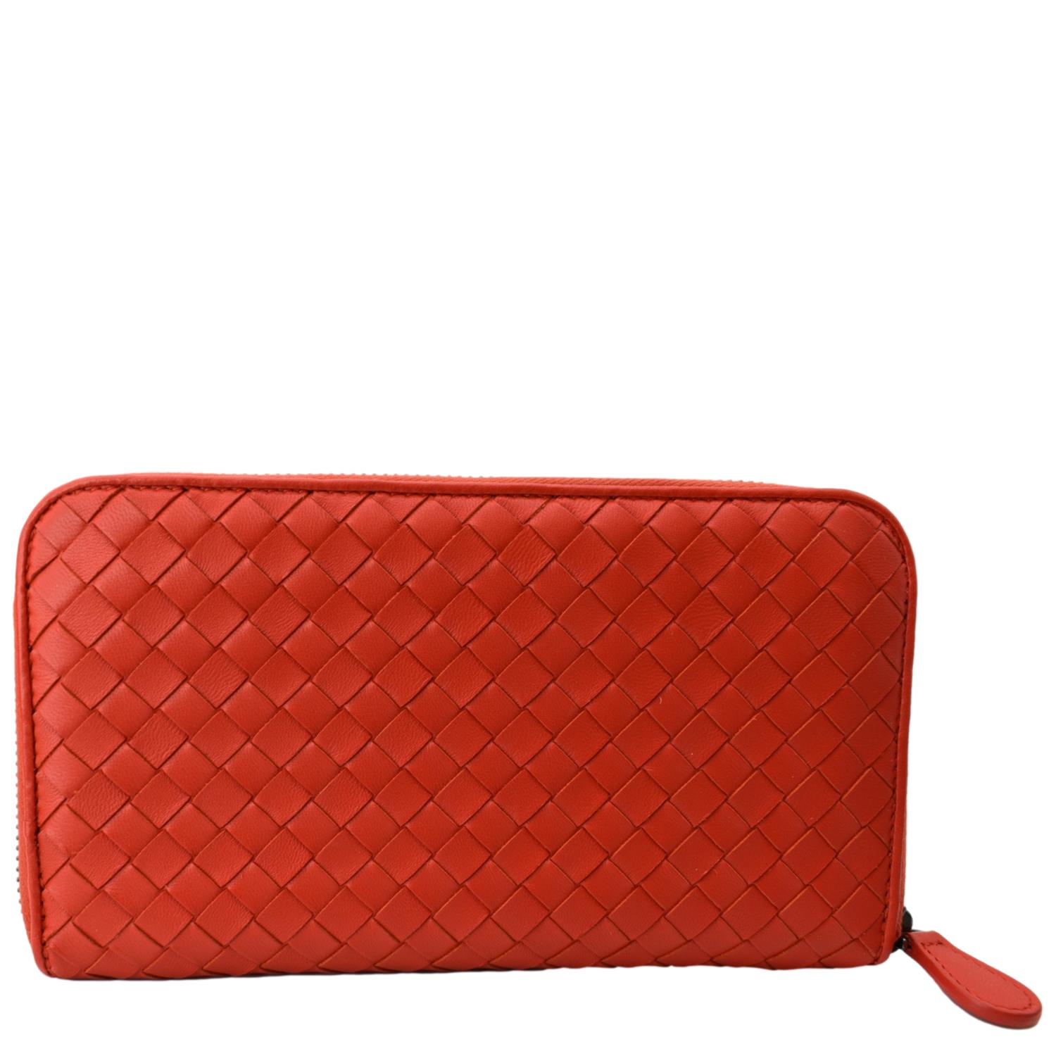 Bottega Veneta Intreccio Leather Zip Around Wallet Red