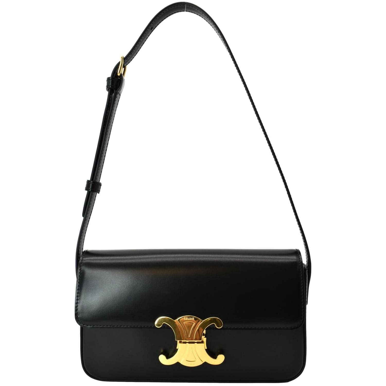 CELINE Smooth Calfskin Cuir Triomphe Shoulder Bag Black | FASHIONPHILE