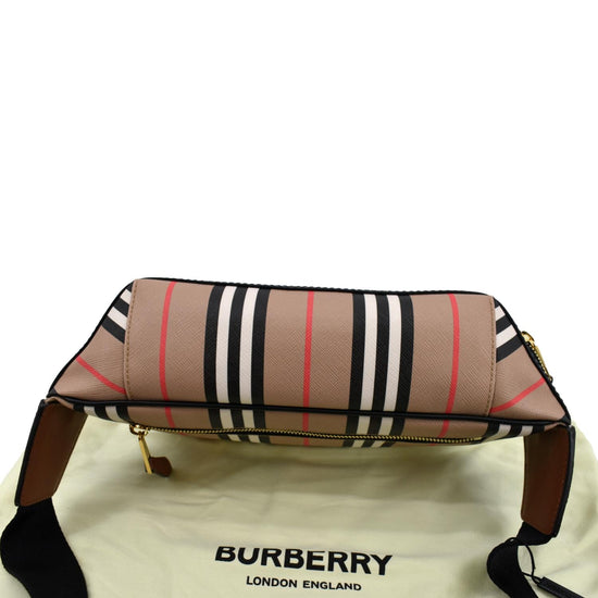 BURBERRY E-Canvas Monogram Stripe XL Sonny Bum Bag Bridle Brown