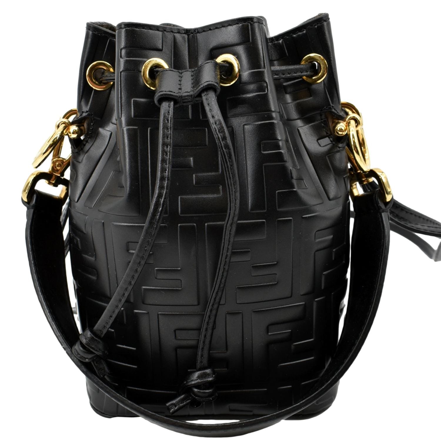 Fendi Mon Tresor Bucket Bag In FF Motif Calf Leather Black