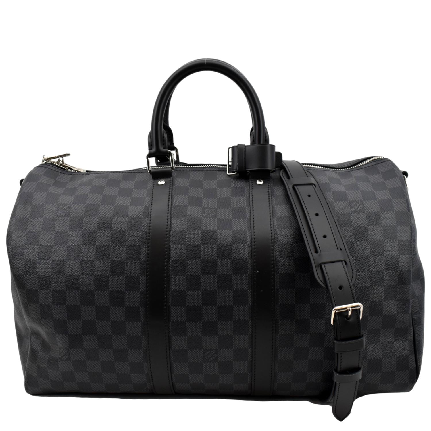 LOUIS Keepall Bandouliere Damier Graphite Travel Bag Black
