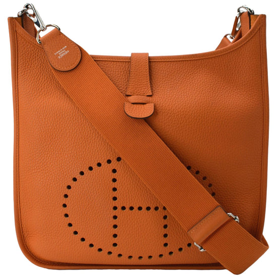 Hermes Evelyne Gen III GM Clemence Leather Crossbody Bag Orange