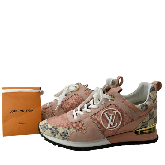 LOUIS VUITTON Suede Damier Azur Run Away Sneakers 37.5 Pink 248988