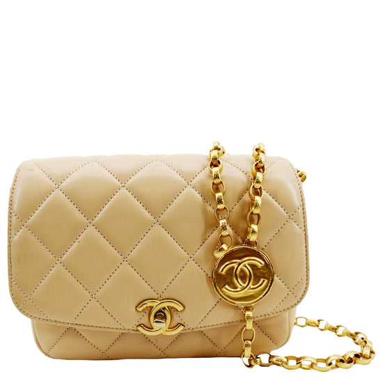 Chanel Beige Quilted Lambskin Tote with CC Charm at Jill's Consignment