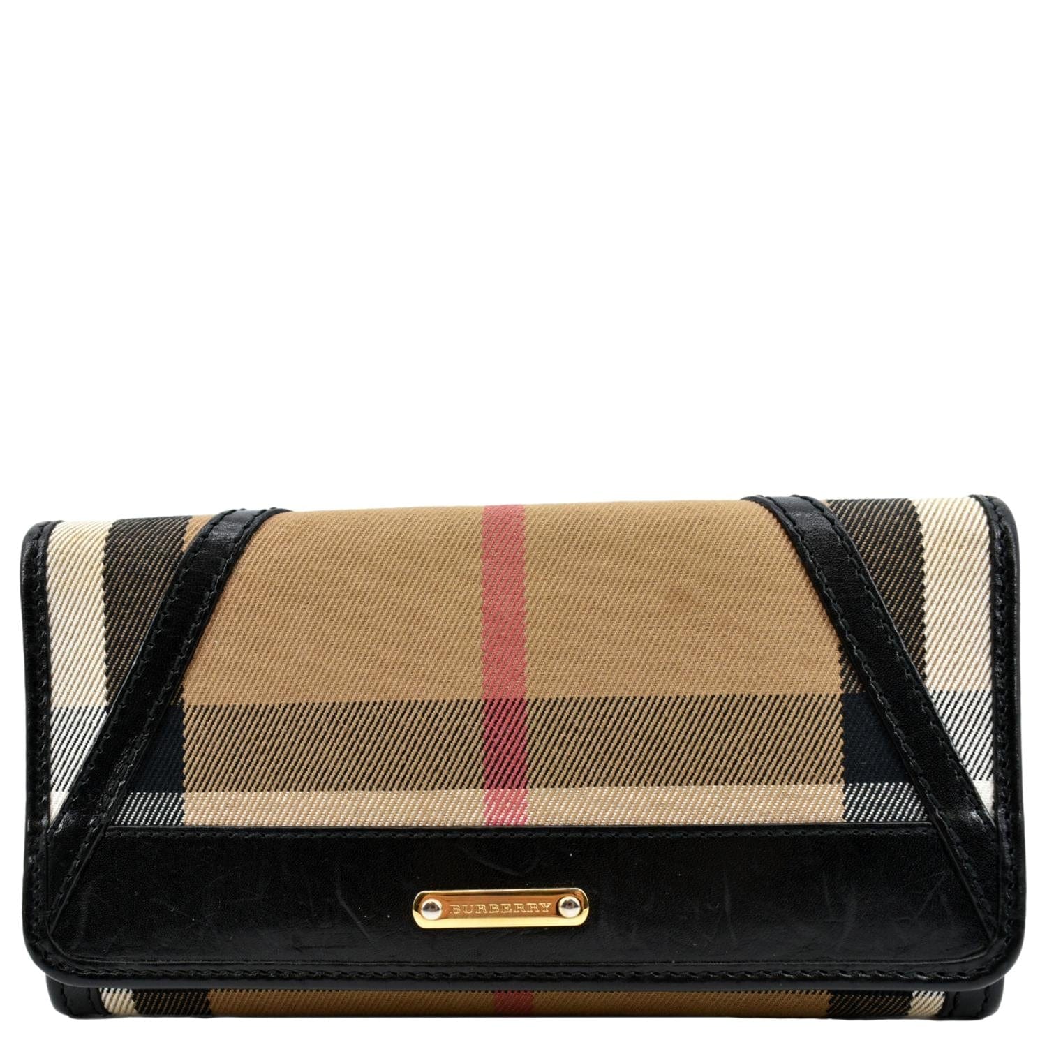 BURBERRY Check Leather Wallet Black