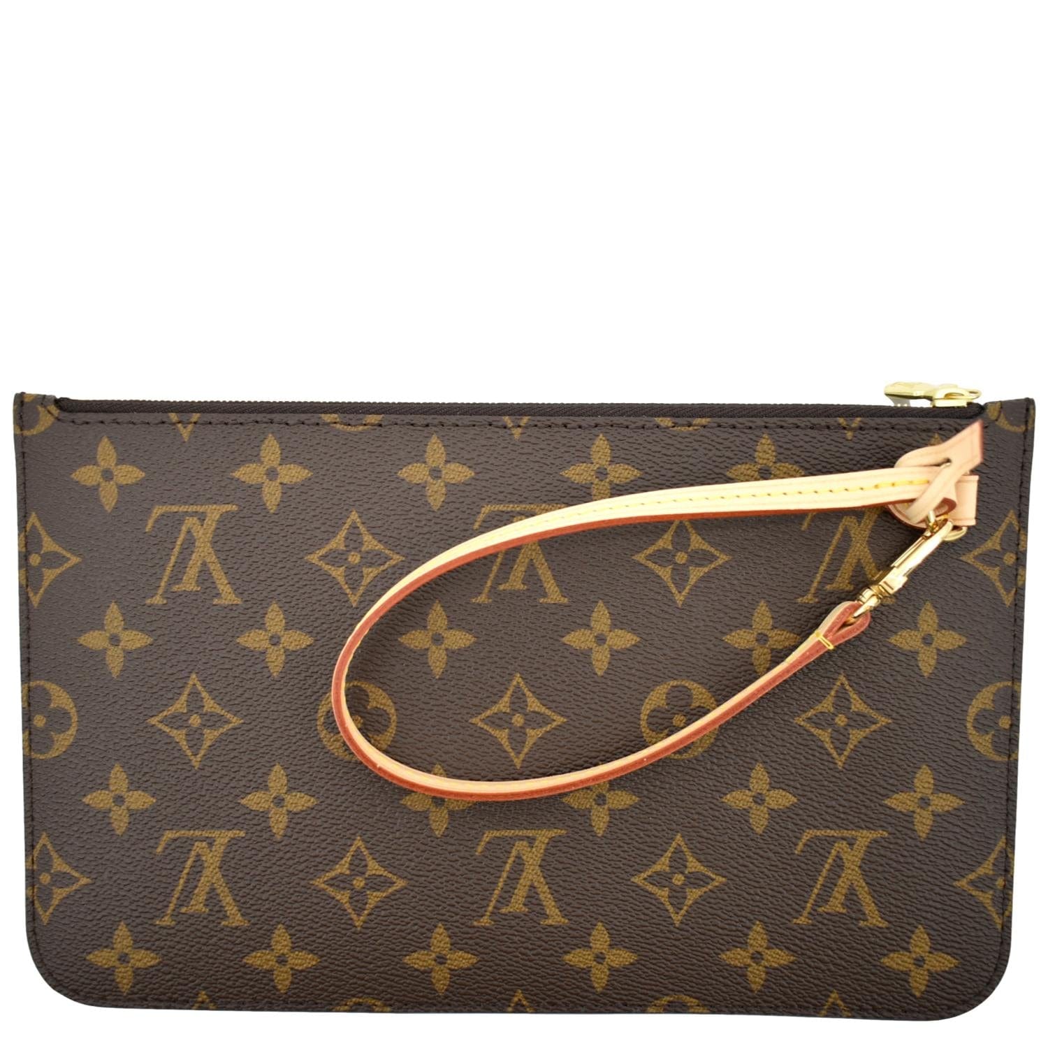 LOUIS VUITTON Neverfull Monogram Canvas Pochette Wristlet Pouch Brown