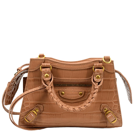 Balenciaga Mini Neo Classic Leather Crossbody Top Handle Bag in Asphalte  Brown