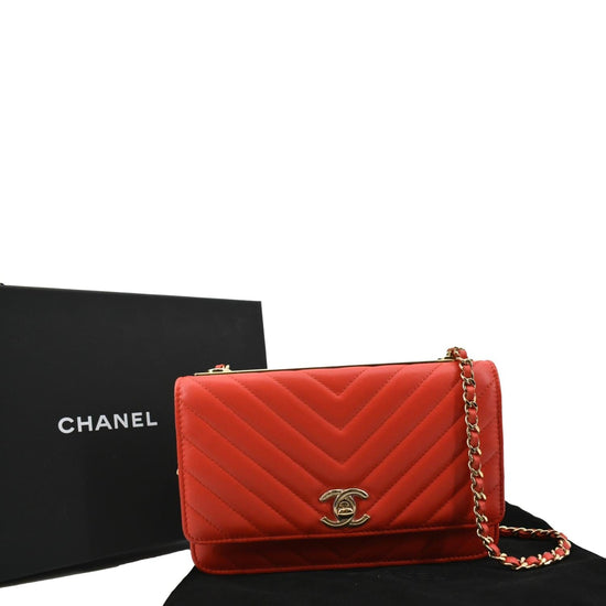 Chanel Red Quilted Lambskin Trendy CC Wallet On Chain (WOC)