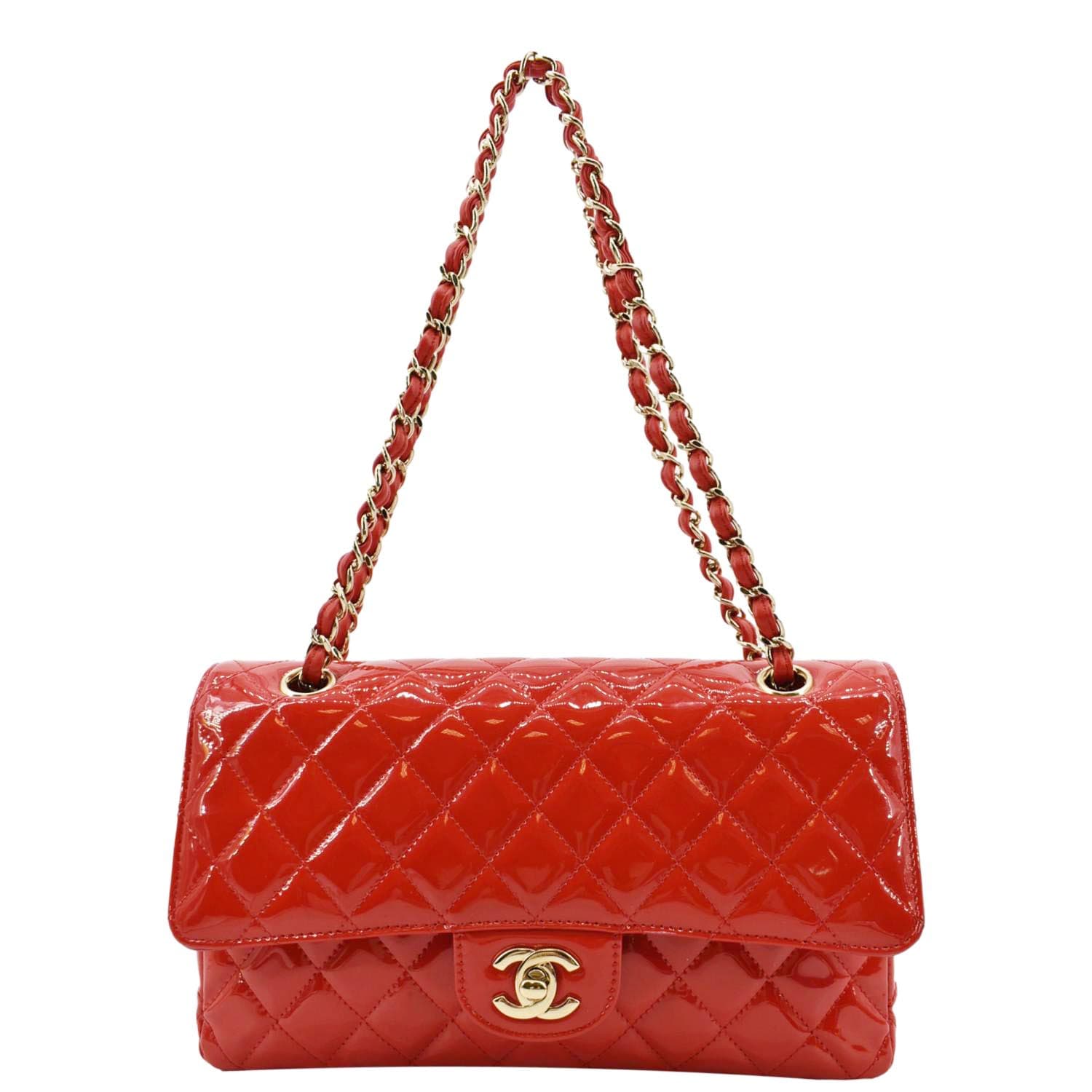 classic CHANEL medium double flap patent leather 2.55 shoulder bag