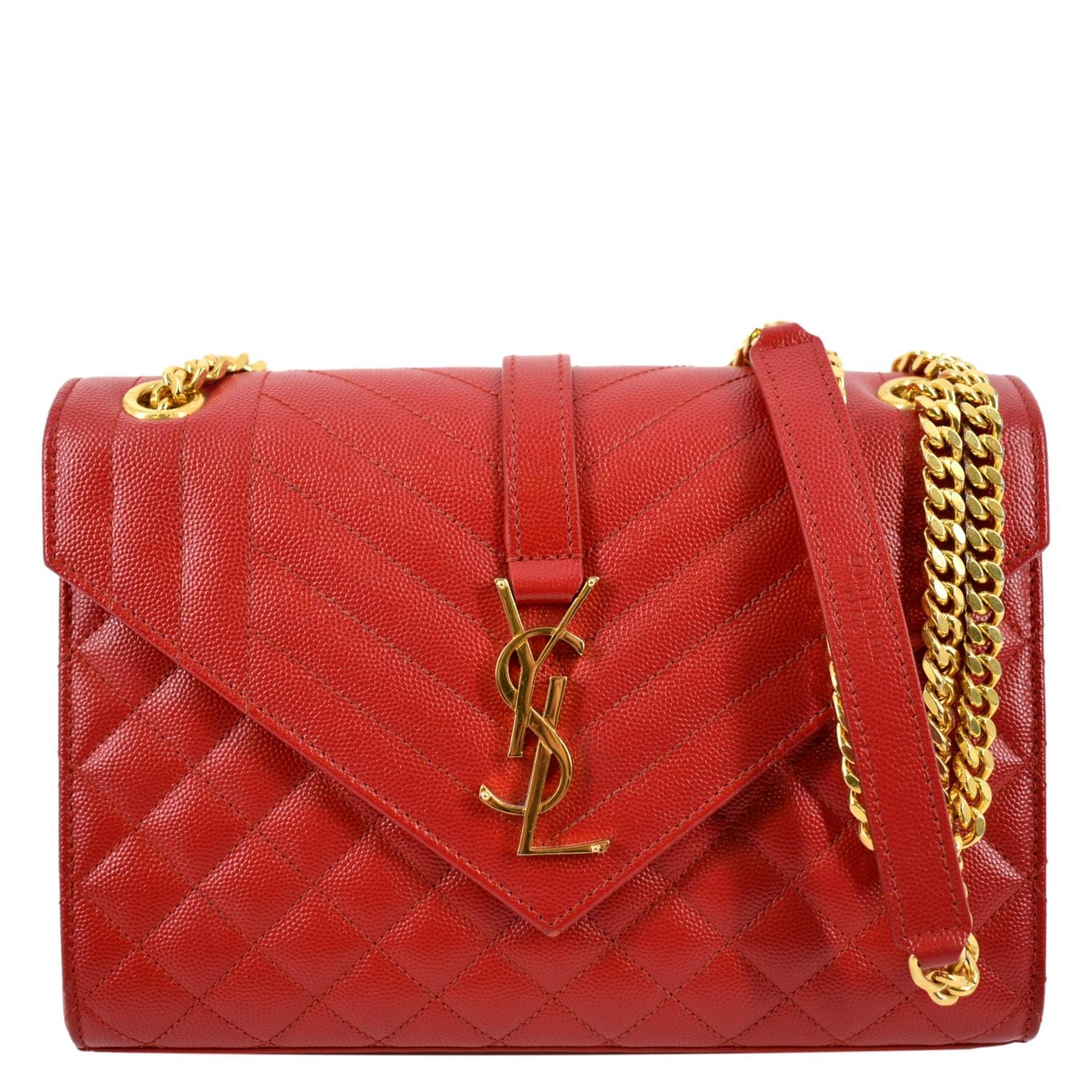 Saint Laurent Red Matelasse Leather Large Monogram Envelope Shoulder Bag