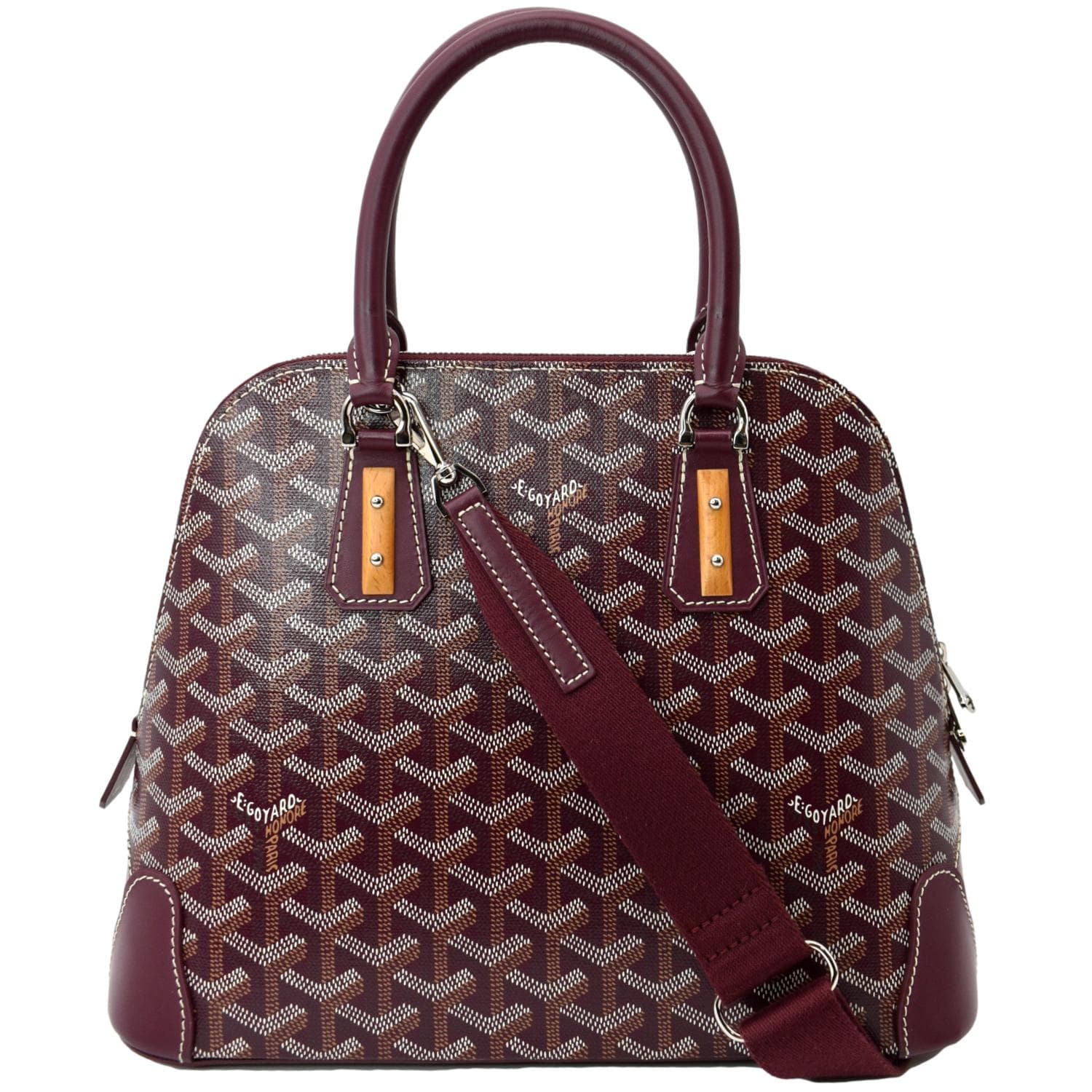 Goyard Vendome Mini Bag with Strap Burgundy Goyardine Silver Hardware