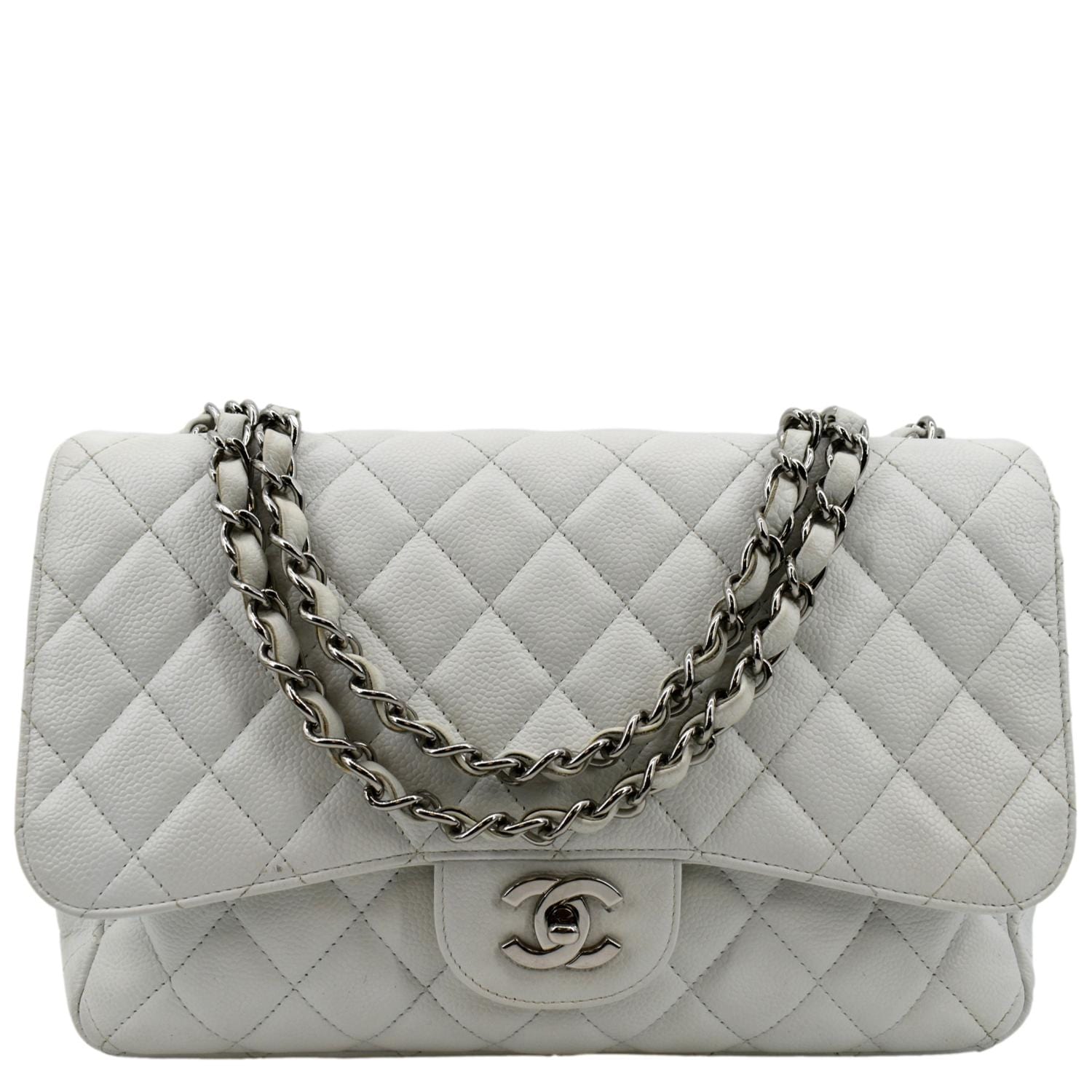 Chanel White Caviar Quilted Medium Classic Double Flap Bag