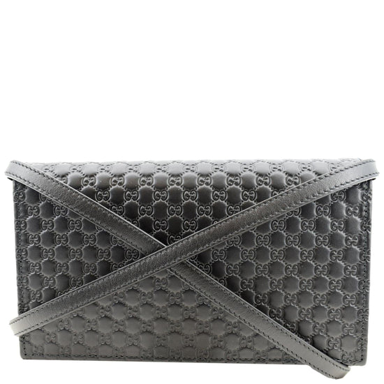 Gucci Womens GG Leather Black Wallet Crossbody Handbag 466507 