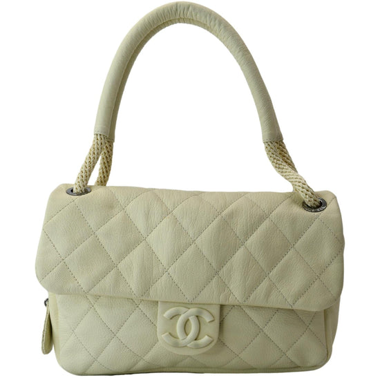 CHANEL Rope Handle Flap Chevre Leather Shoulder Bag White - Owned