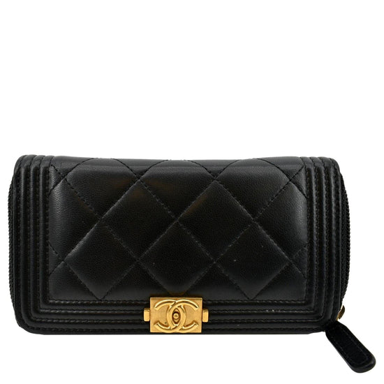 CHANEL Lambskin Zip Around Small Wallet - Black NWT