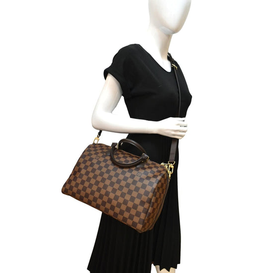 LOUIS VUITTON Speedy 30 Bandouliere Damier Ebene Satchel Bag Brown