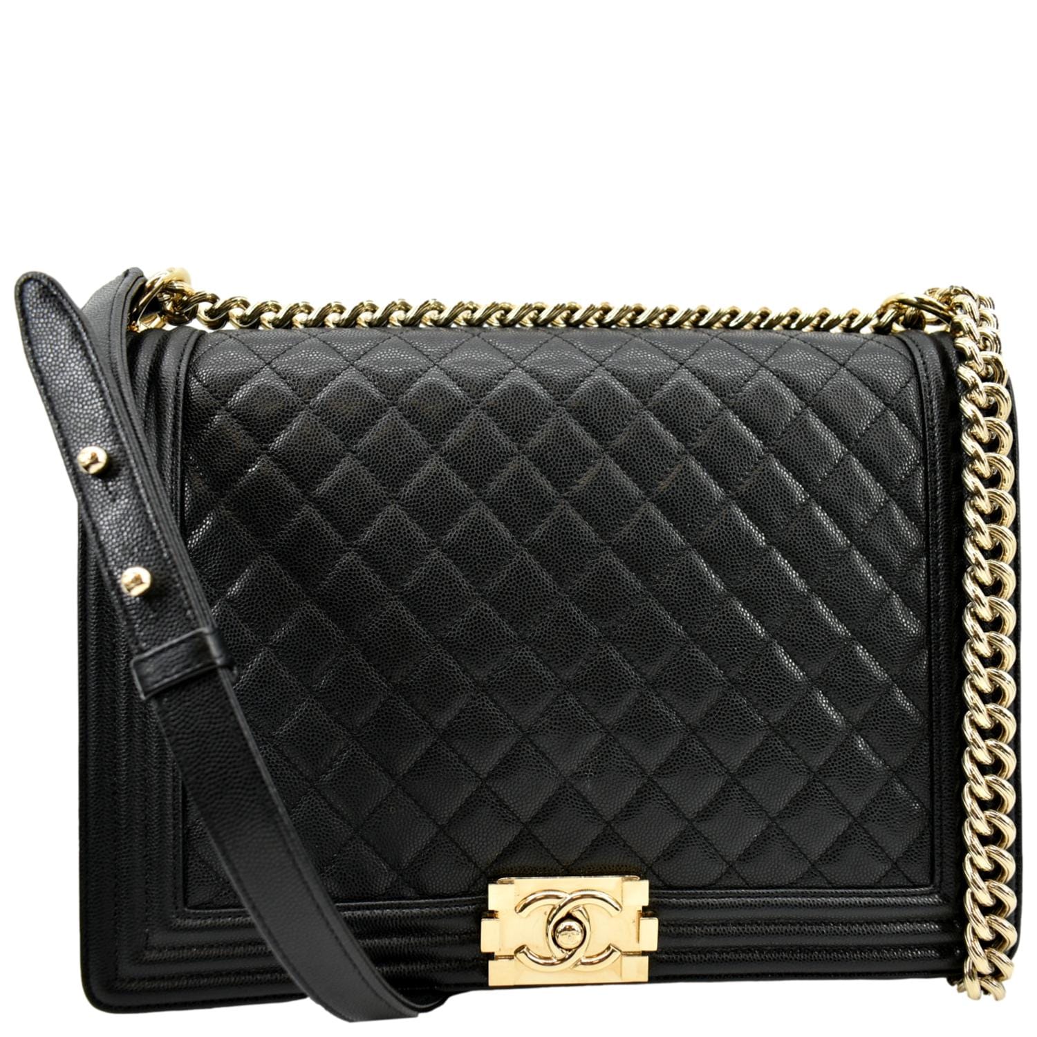 Chanel Classic Double Flap Quilted Caviar Leather Shoulder Bag Black