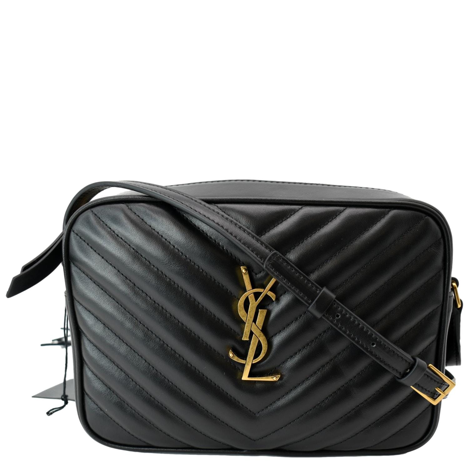 YVES SAINT LAURENT Lou Chevron Leather Camera Crossbody Bag Black