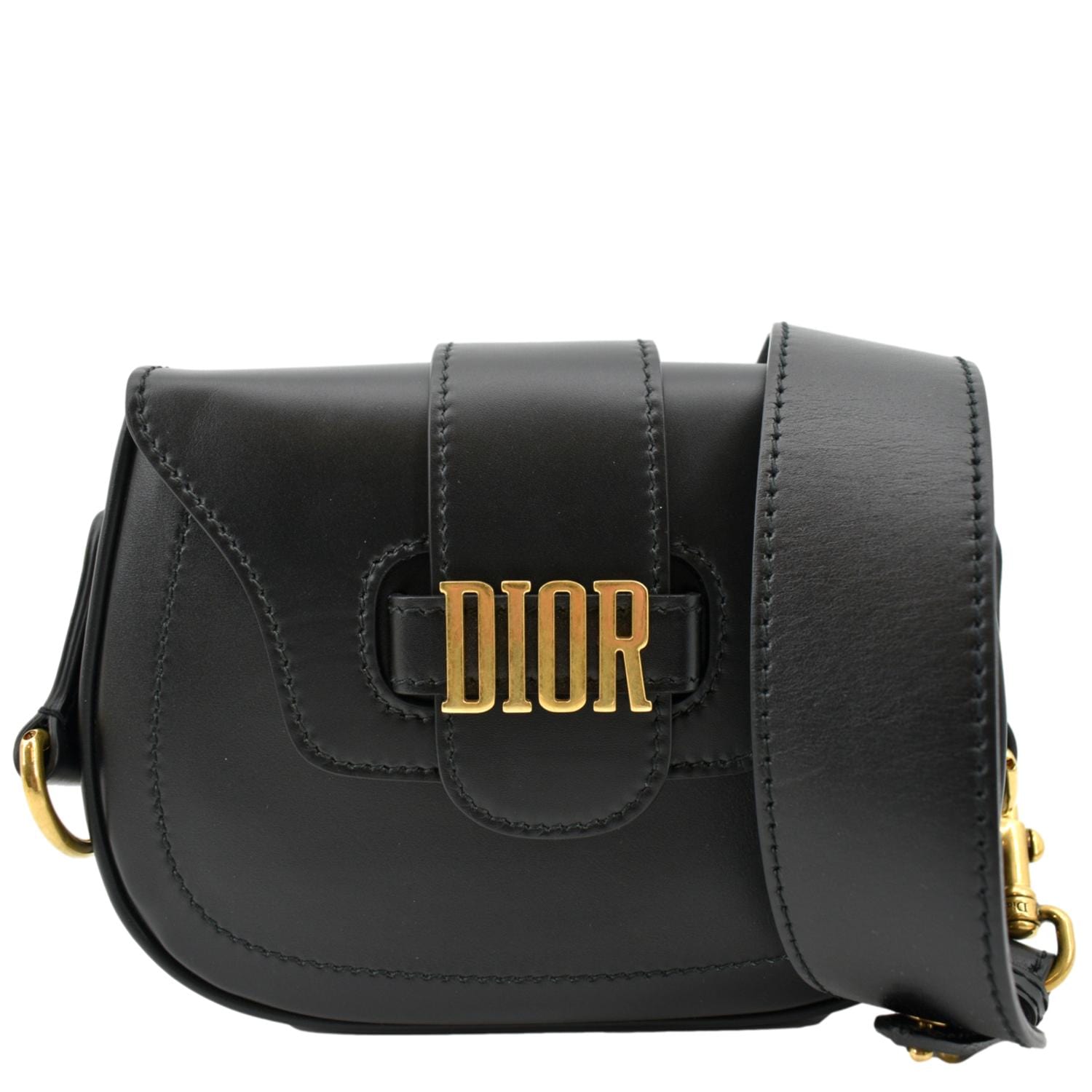 Christian Dior Leather Saddle Bag Black Silver Hardware