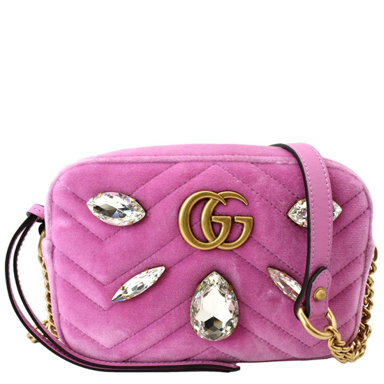 Pink Gucci GG Marmont Matelasse Crystal-Embellished Velvet Crossbody –  Designer Revival