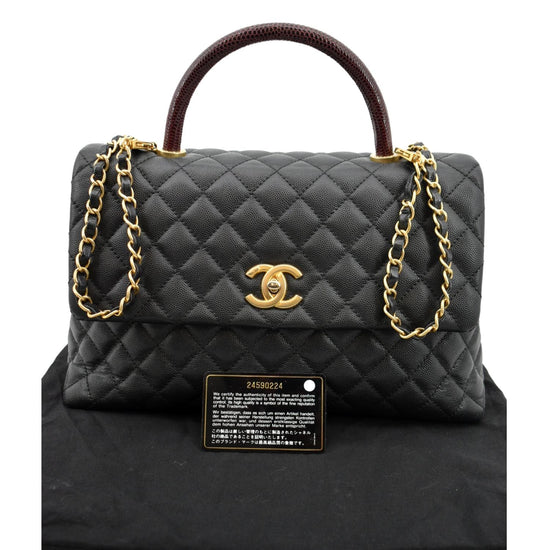 Chanel Coco Top Handle Bag Quilted Caviar with Lizard Medium Blue