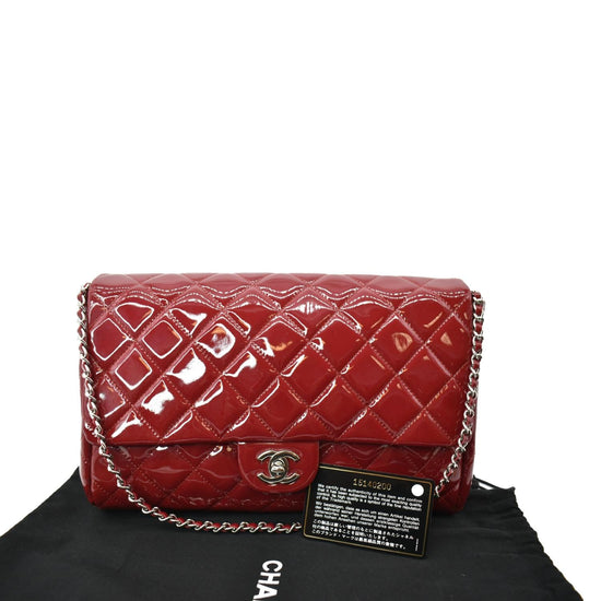 CHANEL Classic Flap Quilted Patent Leather Chain Clutch Bag Red