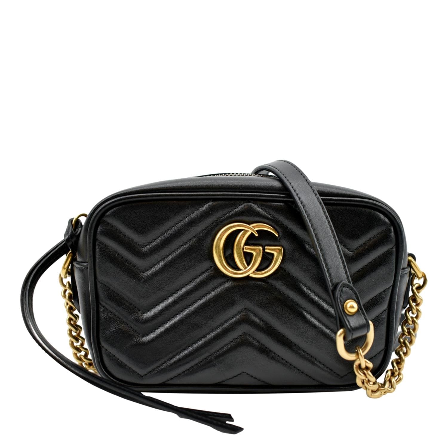 GUCCI GG Marmont Matelasse Mini Leather Crossbody Bag Black 448065