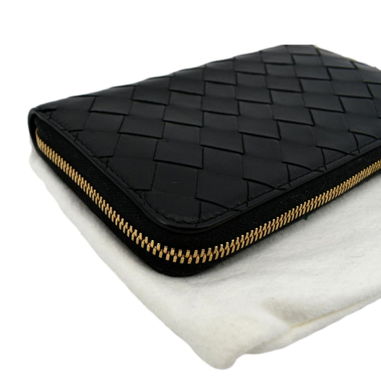 Black Bottega Veneta Intrecciato Zip Around Wallet