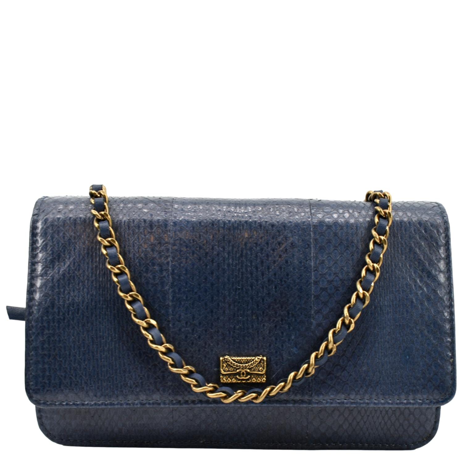 CHANEL Charm Wallet on Chain Python Leather Crossbody Bag Blue