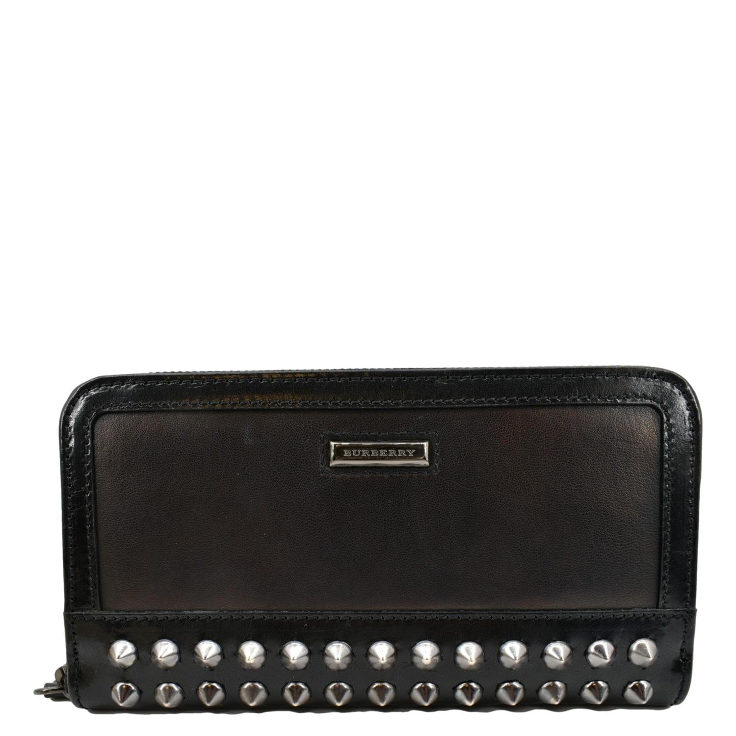 Burberry Studded Leather Zip Around Wallet Black