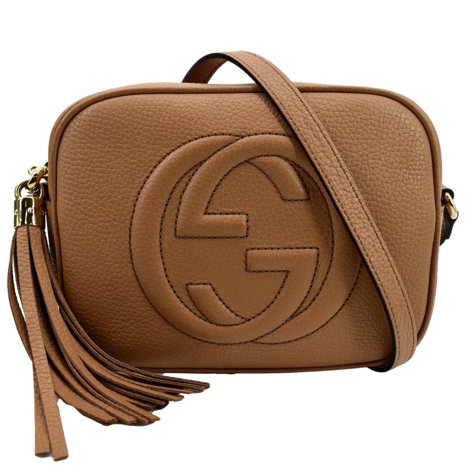 GUCCI Soho Disco Pebbled Leather Small Crossbody Bag Rose Beige 308364