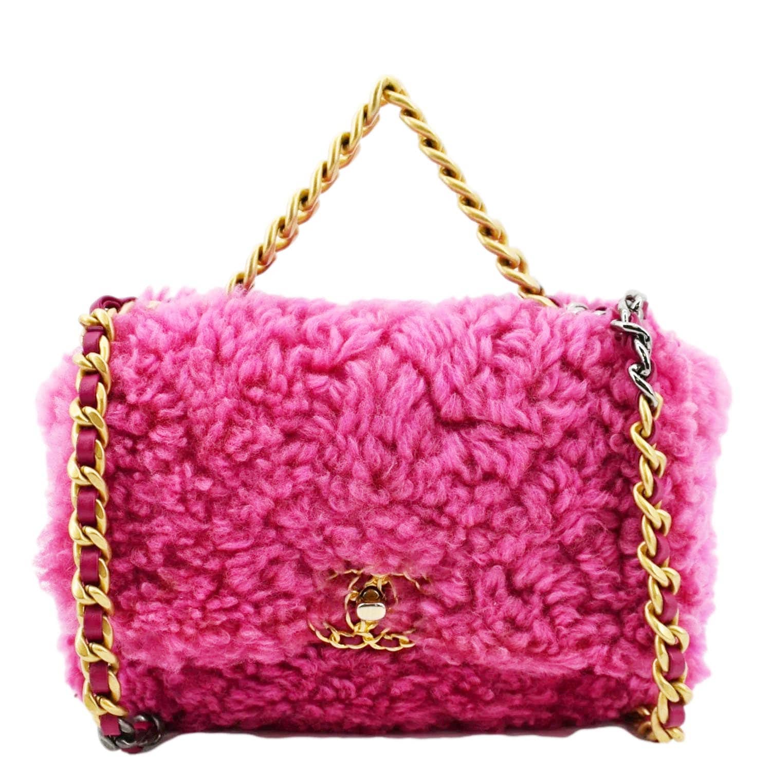 Chanel 19 Flap Shearling Sheepskin Shoulder Bag Pink