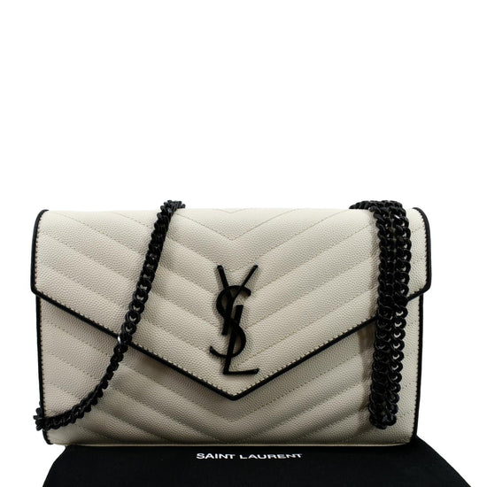 YVES SAINT LAURENT Contrast Trim Wallet on Chain Leather Shoulder Bag