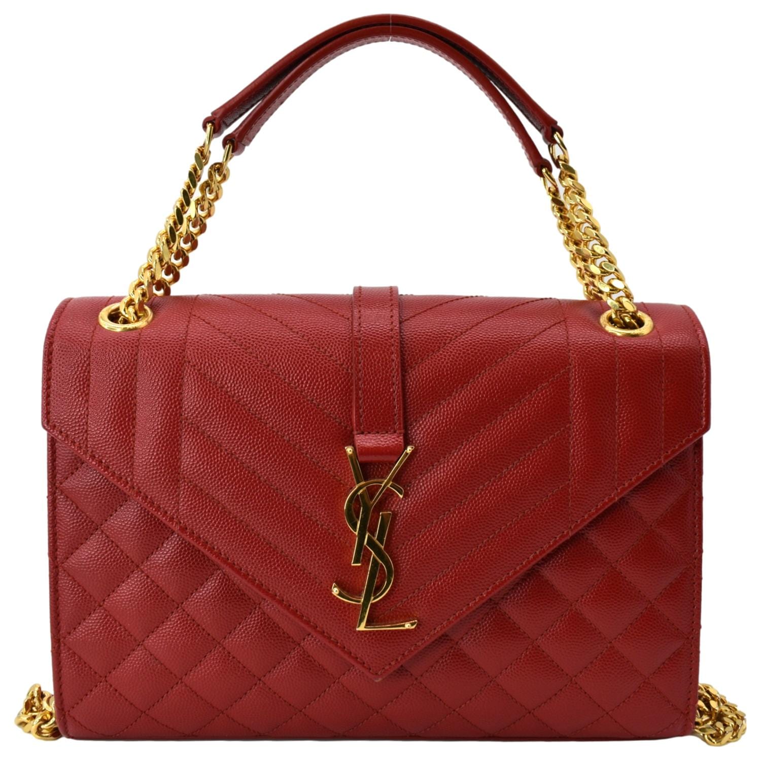 YVES SAINT LAURENT Medium Envelope Leather Chain Shoulder Bag Red