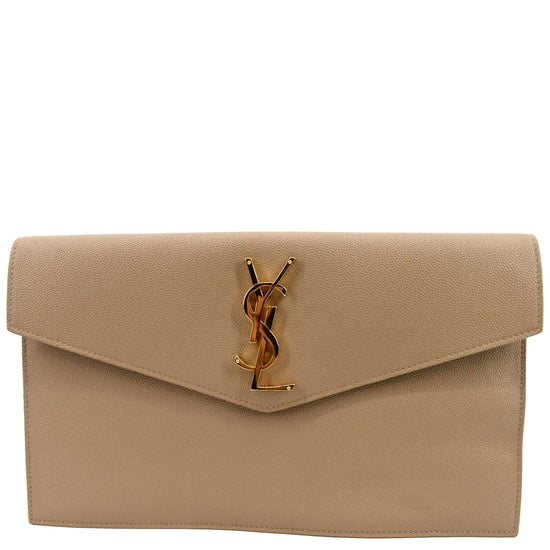 Saint Laurent Uptown Envelope Leather Clutch Bag - Neutrals