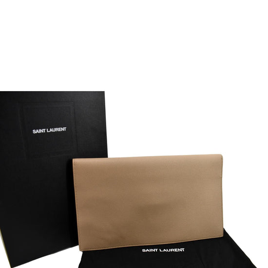Saint Laurent Uptown Envelope Leather Clutch Bag - Neutrals