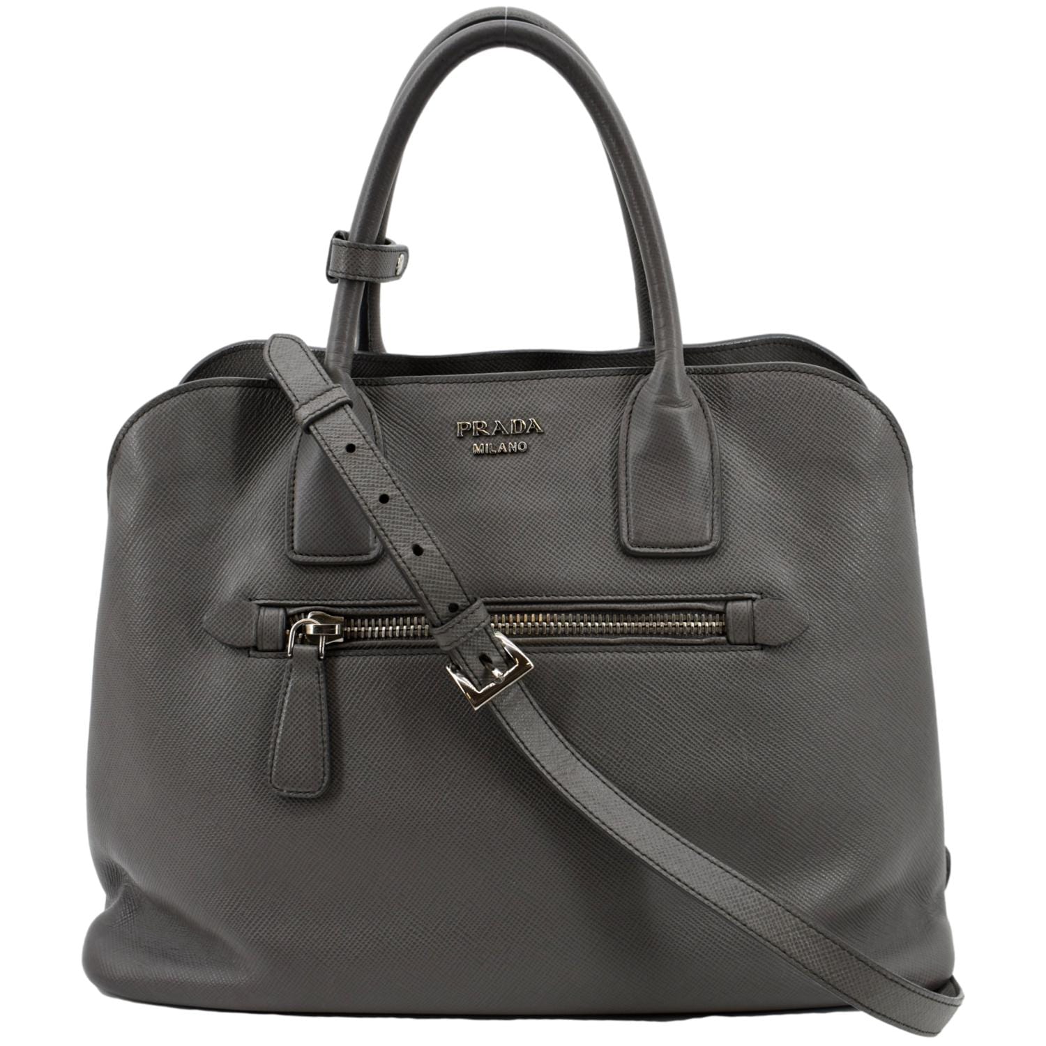 PRADA Cuir Open Promenade Saffiano LeatherTop Handle Tote Bag Grey