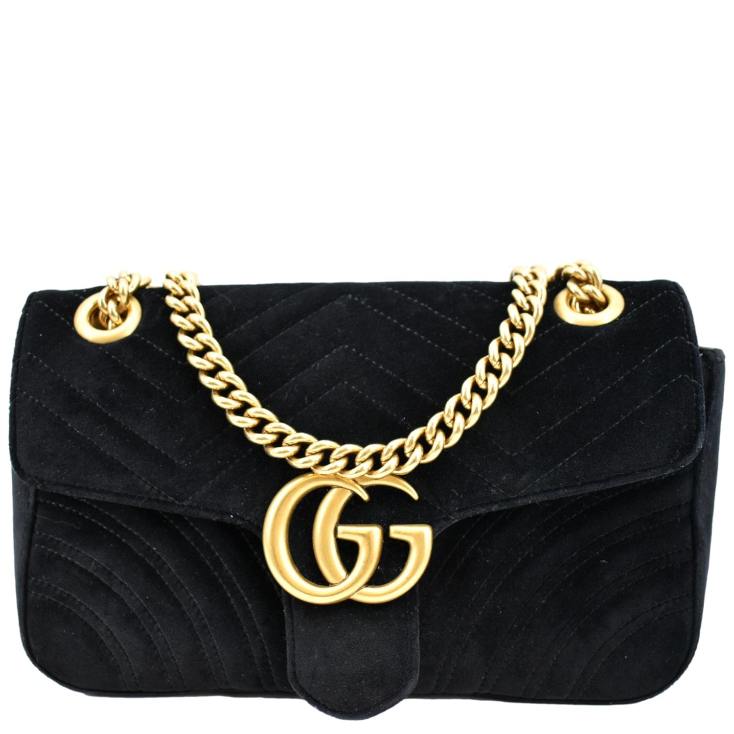 Gucci Black Velvet GG Marmont Medium Shoulder Bag