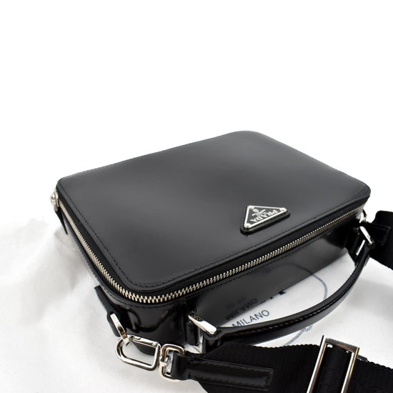 Prada Brique Patent Leather Crossbody Bag Black