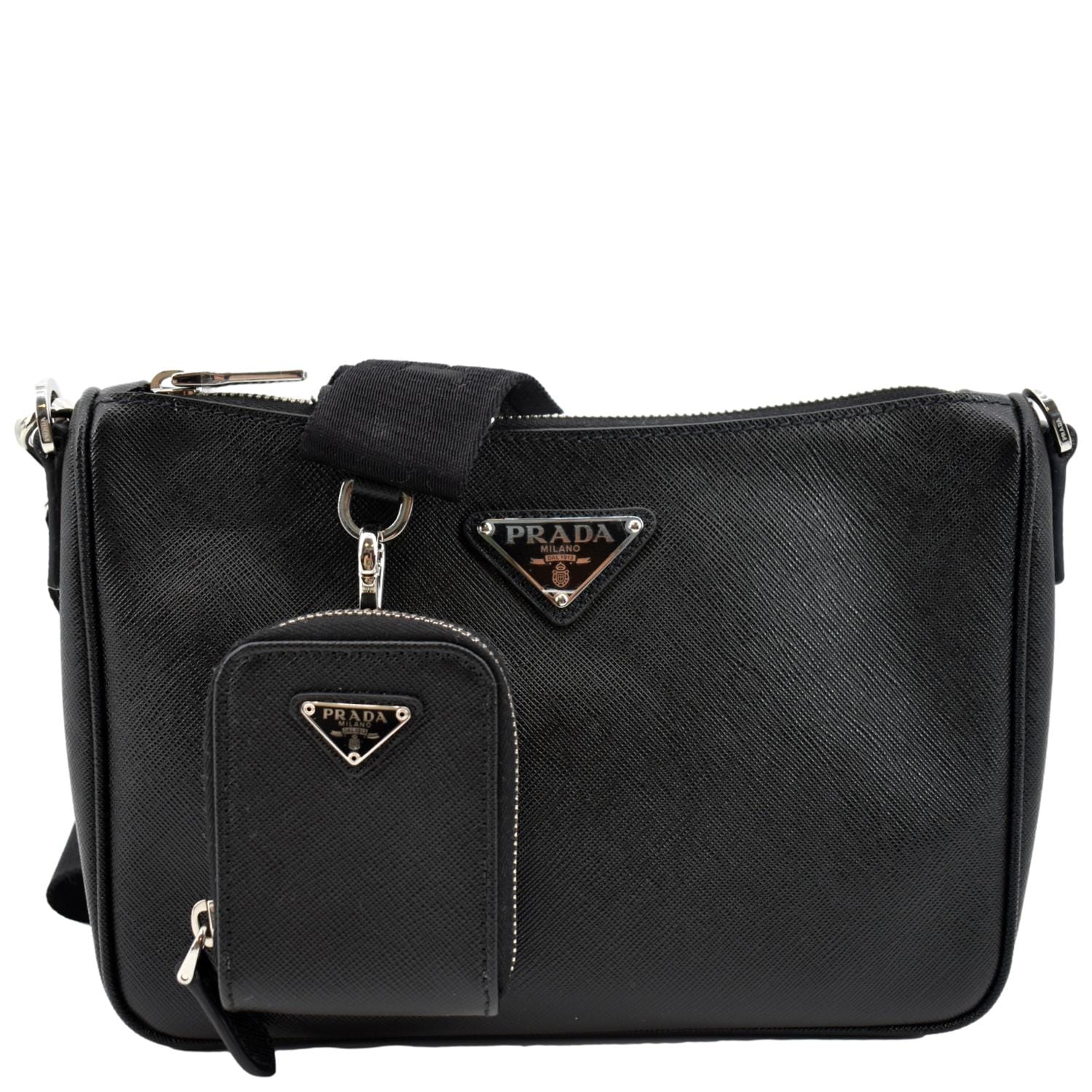 Re-Nylon and Saffiano Leather Shoulder Bag Black , Black, One Size