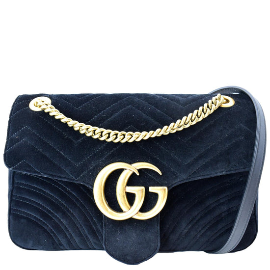 Gucci GG Marmont Medium Blue Velvet Shoulder Bag